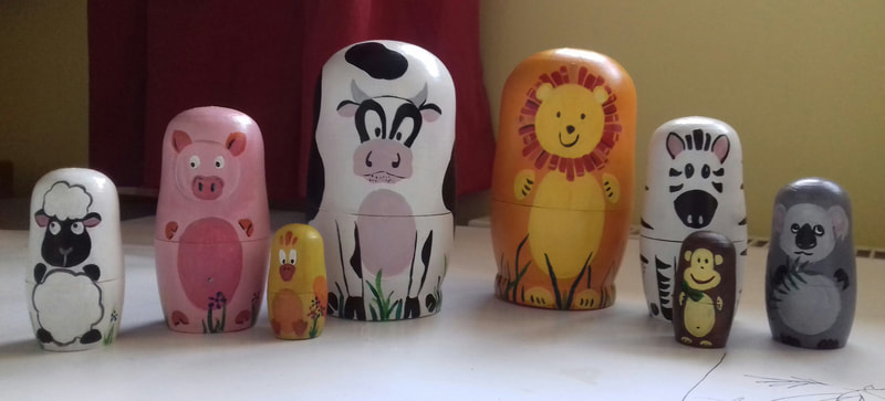 Photograph of Russian dolls decorated as animals