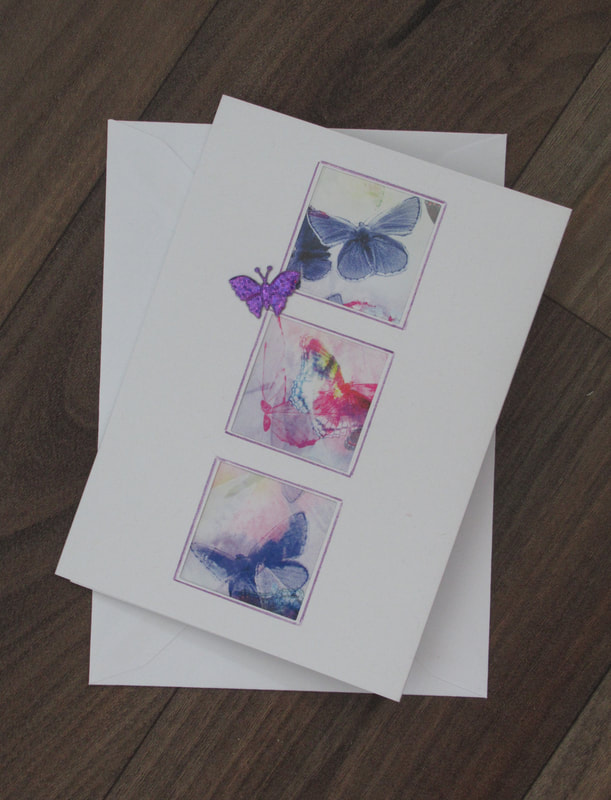 Handmade birthday card. BUtterflies, purple