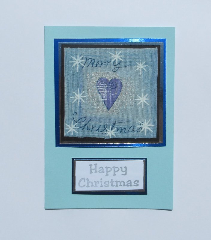 Handmade Christmas card.  blue heart