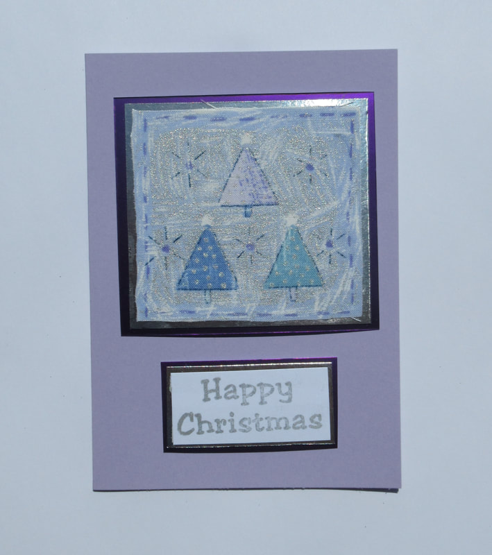 Handmade Christmas card, Purple Christmas Trees