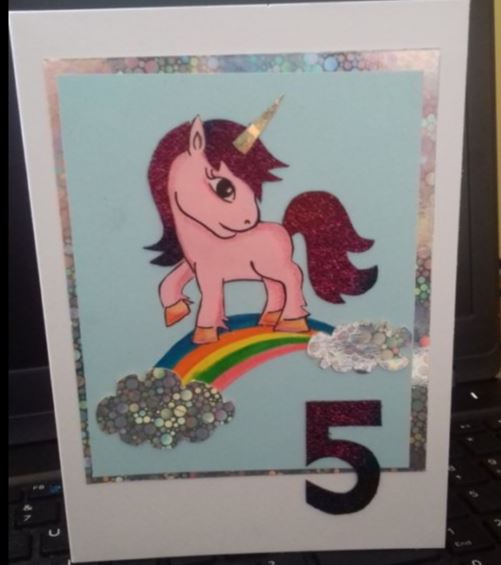 Handmade birthday card. 
pink unicorn
