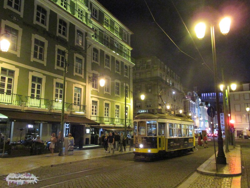 Photograph of tram on a Lisbon street. Portugal
