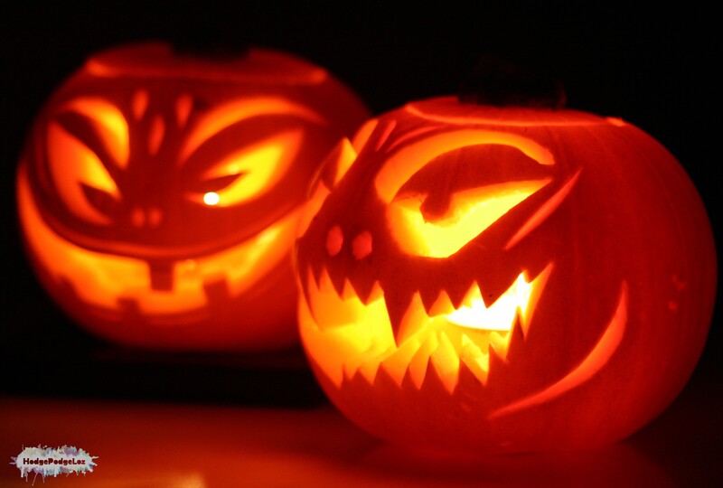 Photograph of hand carved pumpkins