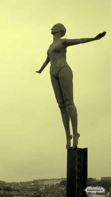 A photograph of the Diving Belle Statue in Scarborough, Yorkshire, England